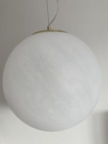 Large Elegant Frosted Glass Globe Pendants. Set of Two. Italy.