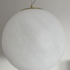 Large Elegant Frosted Glass Globe Pendants. Set of Two. Italy.