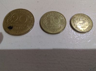 20 Centimes + 10 Centimes + 5 Centimes Marianne Set, France