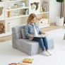 Convertible Folding Kids Sofa Bed with Pillow & Storage Bag, Plush Fabric Floor Mattress Couch Bed, Washable Cover, Kids Room, Playroom, Dorm, Apartment, White Grey Image 2