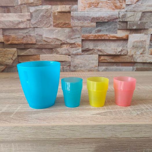 Brand New Plastic Drinking cup and 3 shot glasses