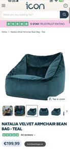 Icon Natalia Velvet Lounge Chair Bean Bag, teal - cover only
