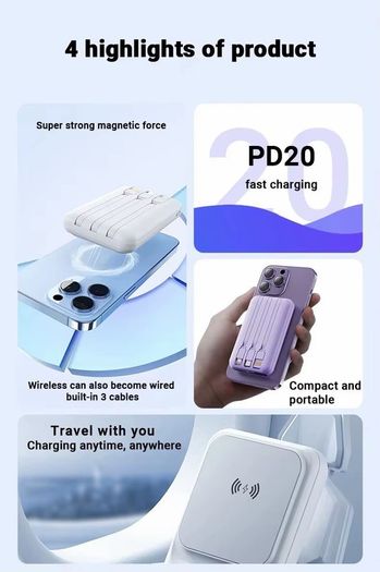 Powerbank Magsafe 10000 mAh 4-in-1 wireless + 3 built-in cables, NEW