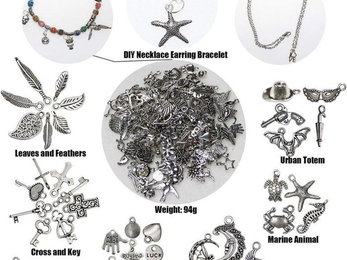 120PCS Wholesale Bulk Lots Jewelry Making Silver Charms Mixed Smooth Tibetan Silver Metal Charms Pendants DIY for Necklace Bracelet Jewelry Making and Crafting (FREE POSTAGE)