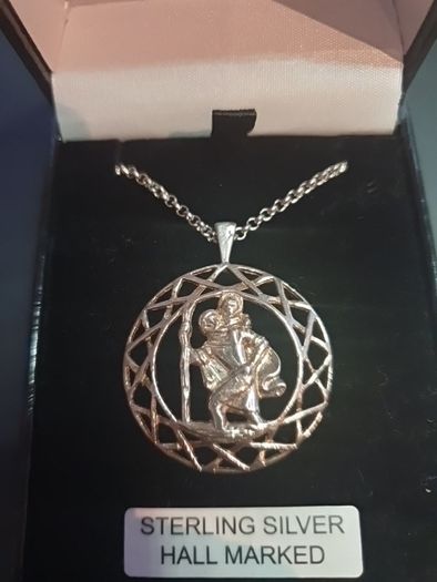 NEW sterling silver St.Christopher protecting drivers and traveling people Necklace & chain RRP 145 eur in box