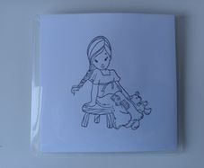 Rubber Stamp - Girl Sitting with her Teddy