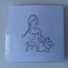 Rubber Stamp - Girl Sitting with her Teddy