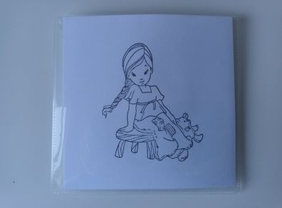 Rubber Stamp - Girl Sitting with her Teddy