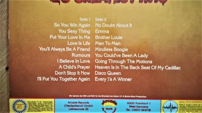 Hot Chocolate.20 Greatest Hits.German press.Lp.Excellent