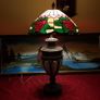Vintage 34 Inches Tall Large Art Deco Bronze / Copper And Caged Glass Tiffany Lamp With 18.75 Inch Diameter Stained Glass Shade Image 3