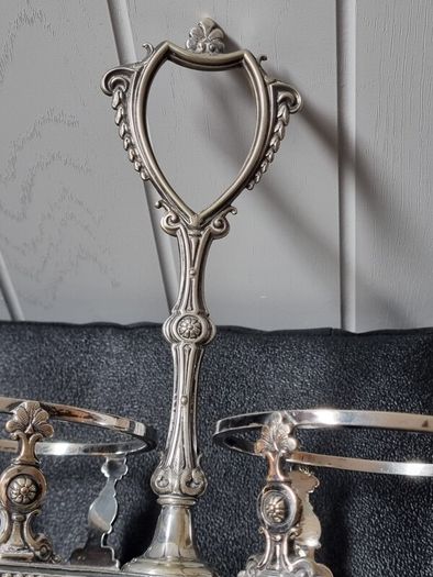 Antique 1868 Silver Plated Twin Wine Bottle Coaster Stand Holder Carrier