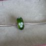 Pandora green glass charm with white flower design very good condition hallmarked Image 4