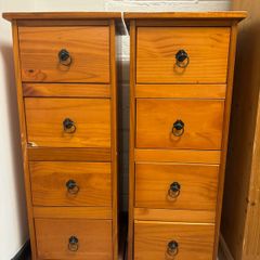 Pair of Solid Pine 4, Drawer Bedside Cabinets with Black Metal Handles
