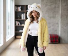 Brand New Kawaii Cat Faux Fur Hooded Coat / Winter Warm Jacket (Fits 170cm)
