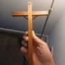 Vintage 1950s/1960s Mid-Century Modern Wooden Wall Crucifix with Metal Inlay Image 4