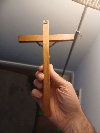 Vintage 1950s/1960s Mid-Century Modern Wooden Wall Crucifix with Metal Inlay