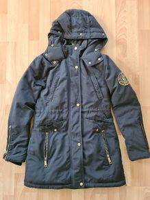 holland cooper jacket size XS navy blue fur missing from hood