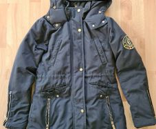 holland cooper jacket size XS navy blue fur missing from hood
