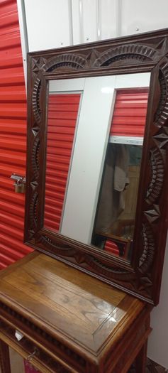 Antique French 1930s mirror has distressed solid wooden frame very nice piece