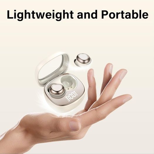Doubc S29 Mini Bluetooth 5.4 Headphones, In-Ear, Wireless Sleep Headphones with 25 Hours of Battery Life, Soft Earbuds, Gentle Sound, Comfortable Fit Without Pressure, Beige
