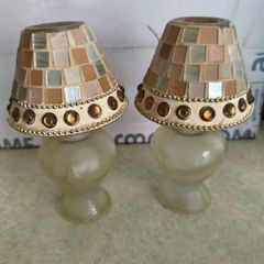 SET OF 2 Small decorative colourful glass candle lamp holder NIGHT LIGHT 17 CM. TALL