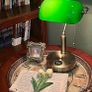 Bankers Office Desk Lamp, Vintage Green Glass Table Lamp with Brass Base, Classic Retro Light with Wireless Charging&USB Port Image 7