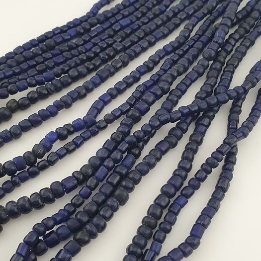 Antique African Style Dark Blue 4-5.5mm Glass Beads Necklace Strand