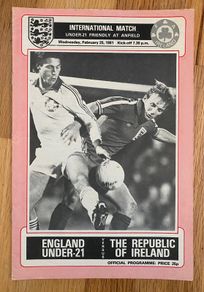 Very Rare 1981 U21 England v Republic of Ireland - International Friendly Programme