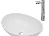 Bathroom Basin with Mixer Tap Ceramic Oval White