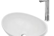 Bathroom Basin with Mixer Tap Ceramic Oval White