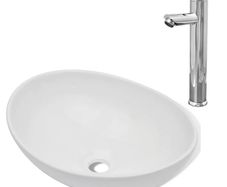 Bathroom Basin with Mixer Tap Ceramic Oval White