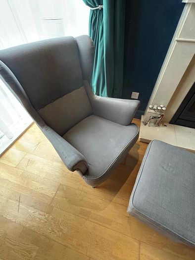 IKEA STRANDMON Wing Chair and footstool - Nordvalla dark grey