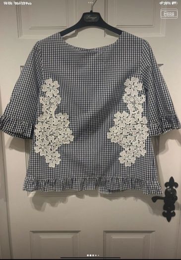 top Bnwt gingham navy & white short sleeved button back top Lenny .B size 1 (8-10)