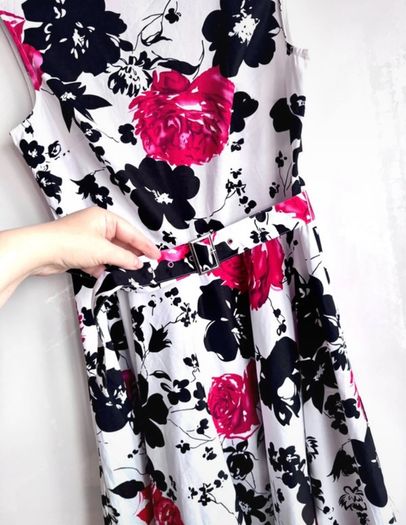 Belle Poque Floral Fit & Flare Dress UK 14/16 Full Skirt Vintage Style