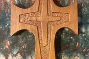 Hand craved wooden mercy cross free postage