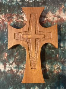 Hand craved wooden mercy cross free postage
