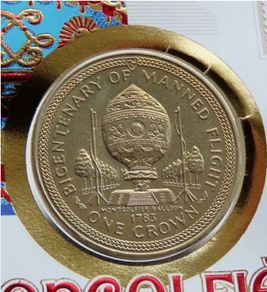 1983 Isle of Man one 1 crown Montgolfier air balloon manned flight coin stamp cover