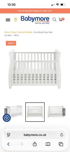 Babymore Eva Sleigh Cot Bed and Mattress Like New
