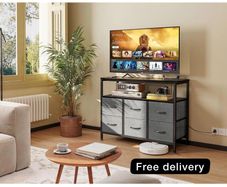 Chest of Drawers Bedroom with 6 Drawers, Fabric Storage Drawers with 2 USB and 2 Sockets