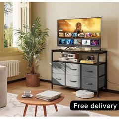 Chest of Drawers Bedroom with 6 Drawers, Fabric Storage Drawers with 2 USB and 2 Sockets