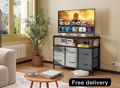 Chest of Drawers Bedroom with 6 Drawers, Fabric Storage Drawers with 2 USB and 2 Sockets
