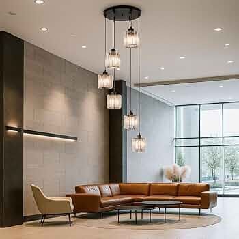 Long Chandelier for High Ceilings Modern Crystal Long Pendant Light Raindrop Drop Lamp Hanging Flush Mount Chandelier Ceiling Light for Staircase Foyer Living Room Entryway 6 Lights