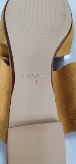 MANGO mustard suede mules with bow tie detail - Sz 41 - Fit 7.5 to 8 UK - Bnwt Rrp 59.99