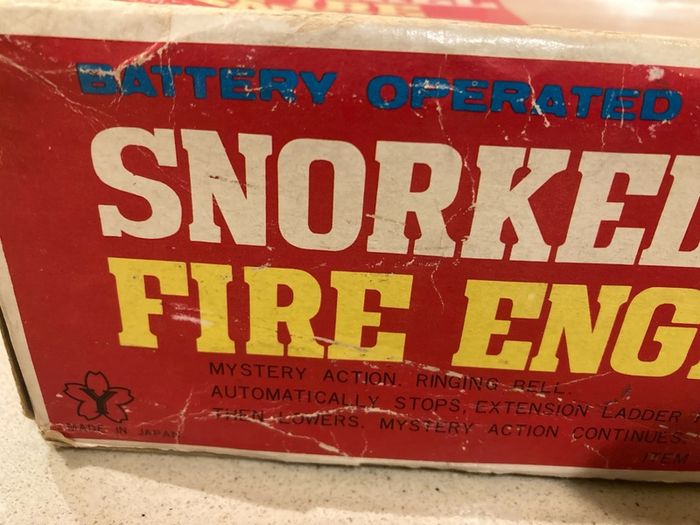 Yonezawa Japan Tin Battery Operated Snorkle Fire Engine Mint in Box