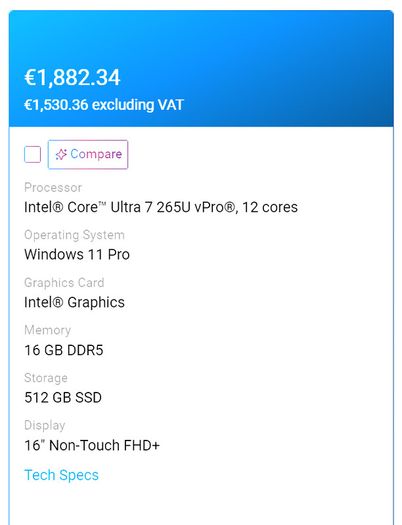 Dell Pro 16250plus U7 512 16gb 16 inch LAPTOP