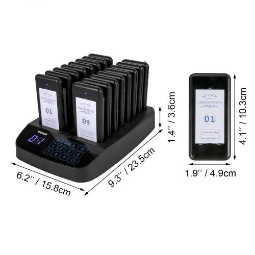 Restaurant Pager 16 Coasters Paging System Max 98 Nursery Pager Wireless Paging Queuing Calling System Touch Screen with Vibration, Flashing and Buzzer for Social Distance Hotels and Cafes