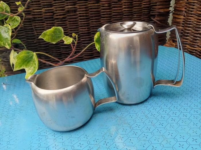 Old Hall,  Stainless steel, vintage teapot and jug