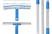 FREE EXPRESS SHIPPING Window Cleaner with Long Handle(146cm), Glass Cleaning Tools with Silicon Squeegee &amp; Microfiber Scrubber, Window Cleaning Kit for Shower Glass Mirror