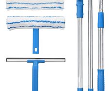 FREE EXPRESS SHIPPING Window Cleaner with Long Handle(146cm), Glass Cleaning Tools with Silicon Squeegee & Microfiber Scrubber, Window Cleaning Kit for Shower Glass Mirror
