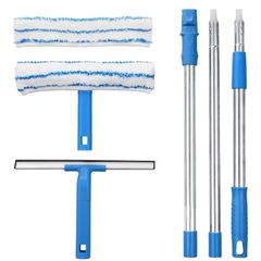 FREE EXPRESS SHIPPING Window Cleaner with Long Handle(146cm), Glass Cleaning Tools with Silicon Squeegee & Microfiber Scrubber, Window Cleaning Kit for Shower Glass Mirror